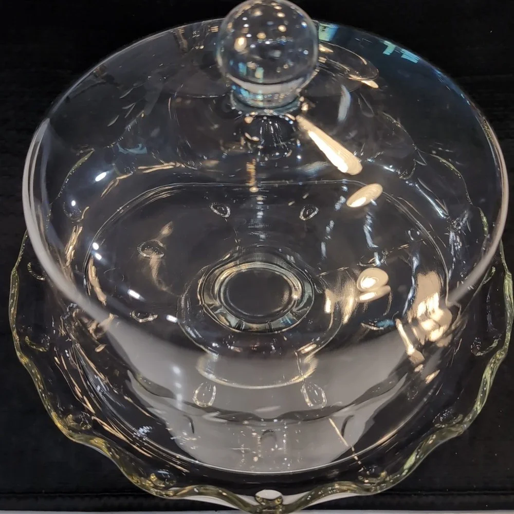 Vintage Princess House Heritage Glass Cake Stand & Dome Lid Scalloped Edge